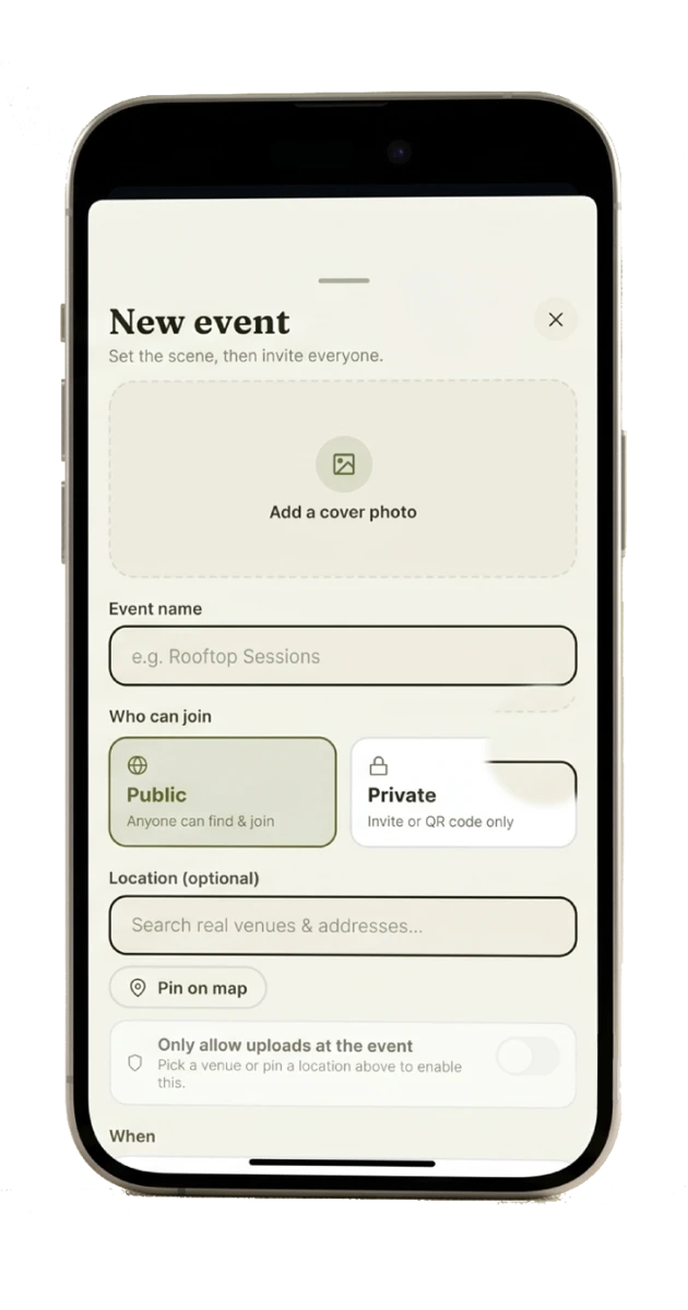 Creating a new event in Keptt
