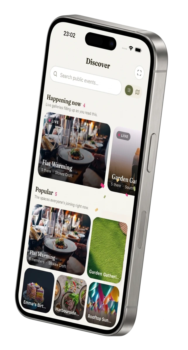 The Keptt app on an iPhone, showing live event galleries filling up